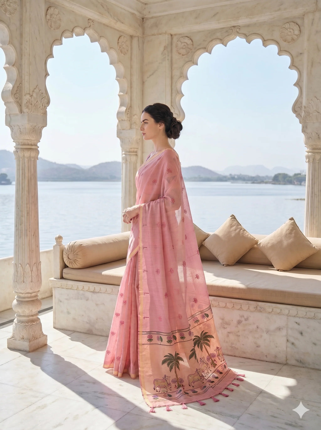 Pink Woven Saree with Pichwai Pallu