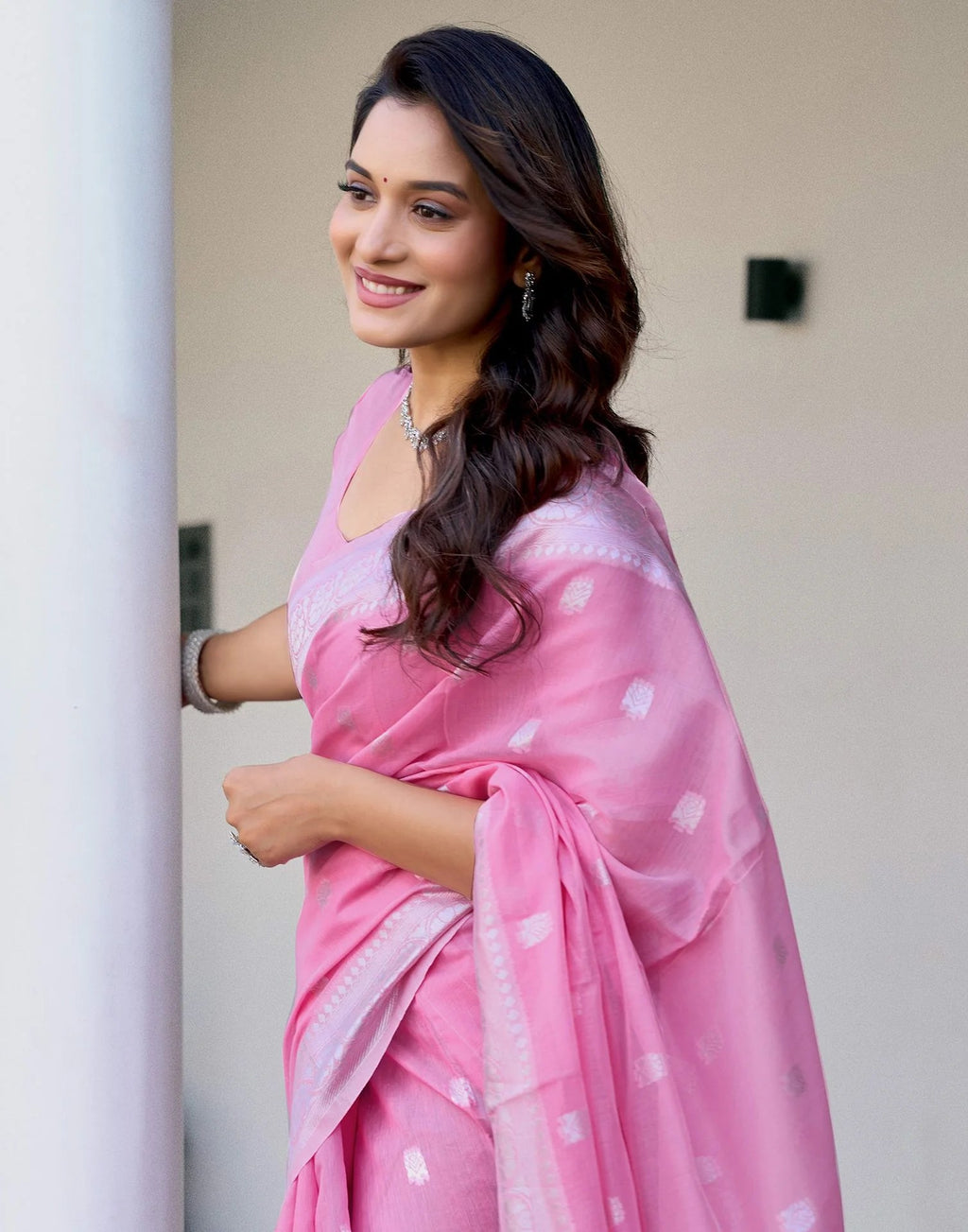 Light Pink Chanderi Woven Saree