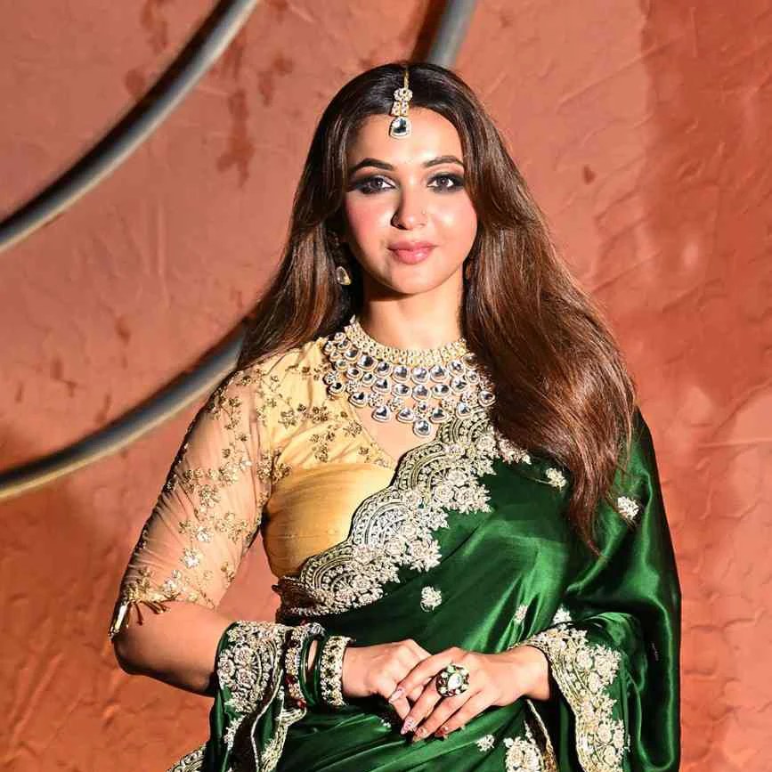 Bottle Green Satin Saree with Resham Embroidery