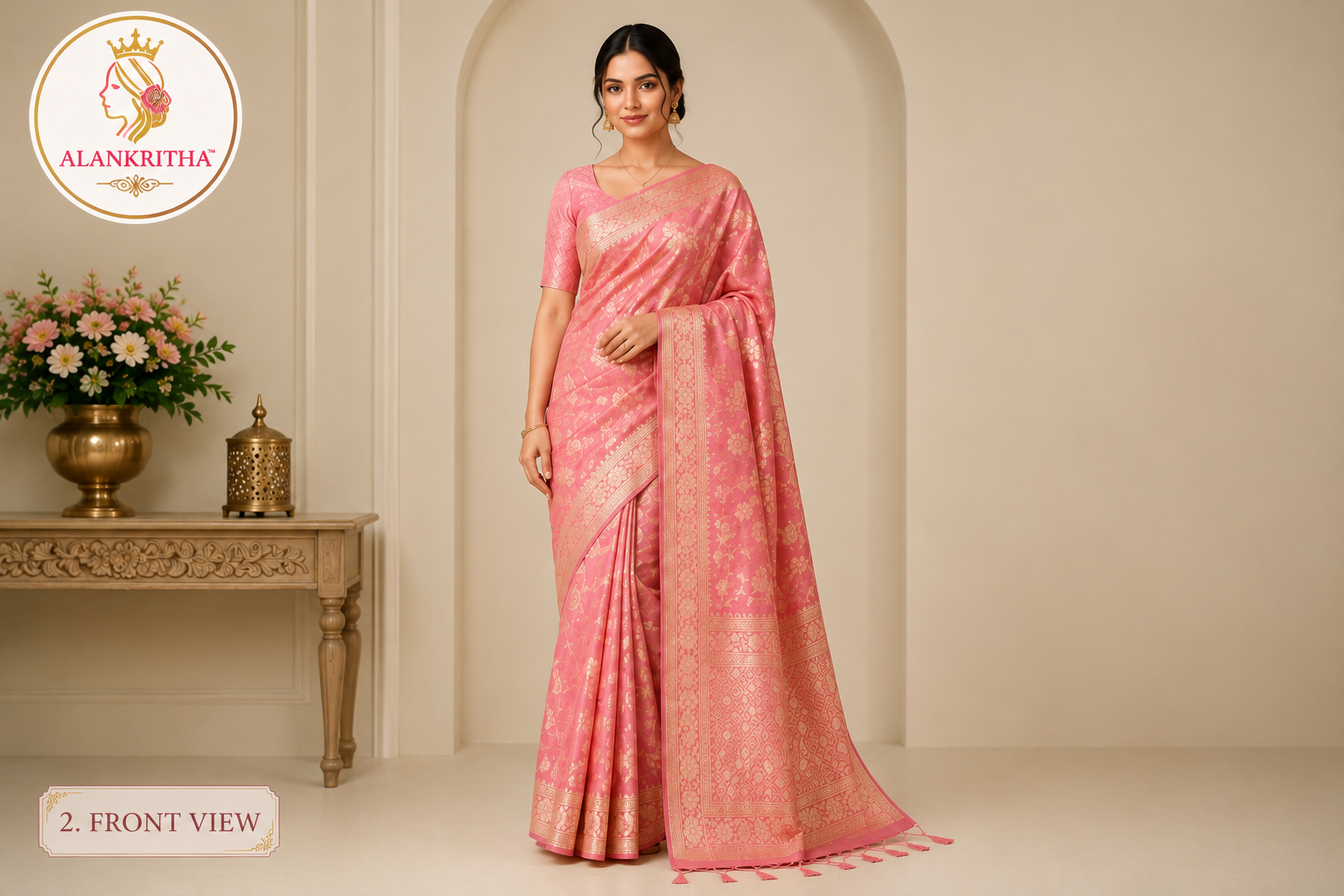 Pink Floral Cotton Saree