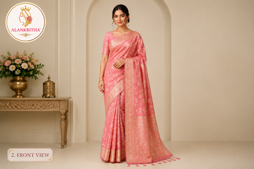 Pink Floral Cotton Saree