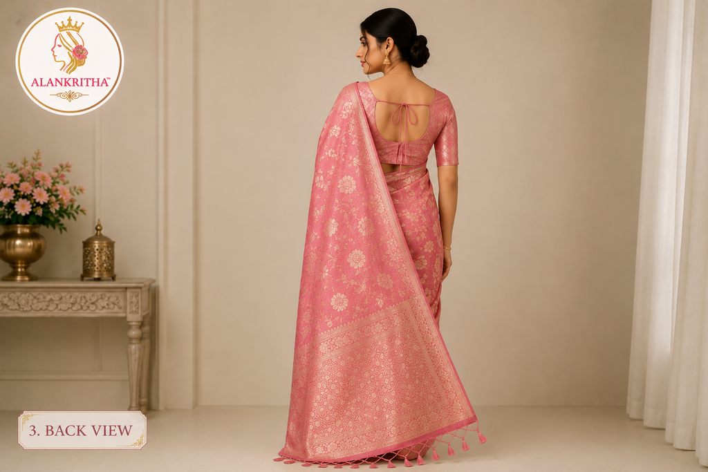 Pink Floral Cotton Saree