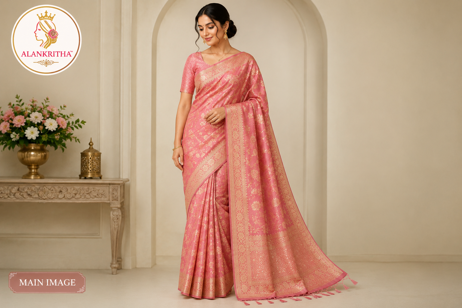 Pink Floral Cotton Saree