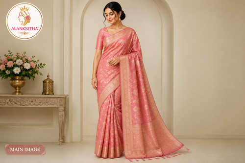 Pink Floral Cotton Saree